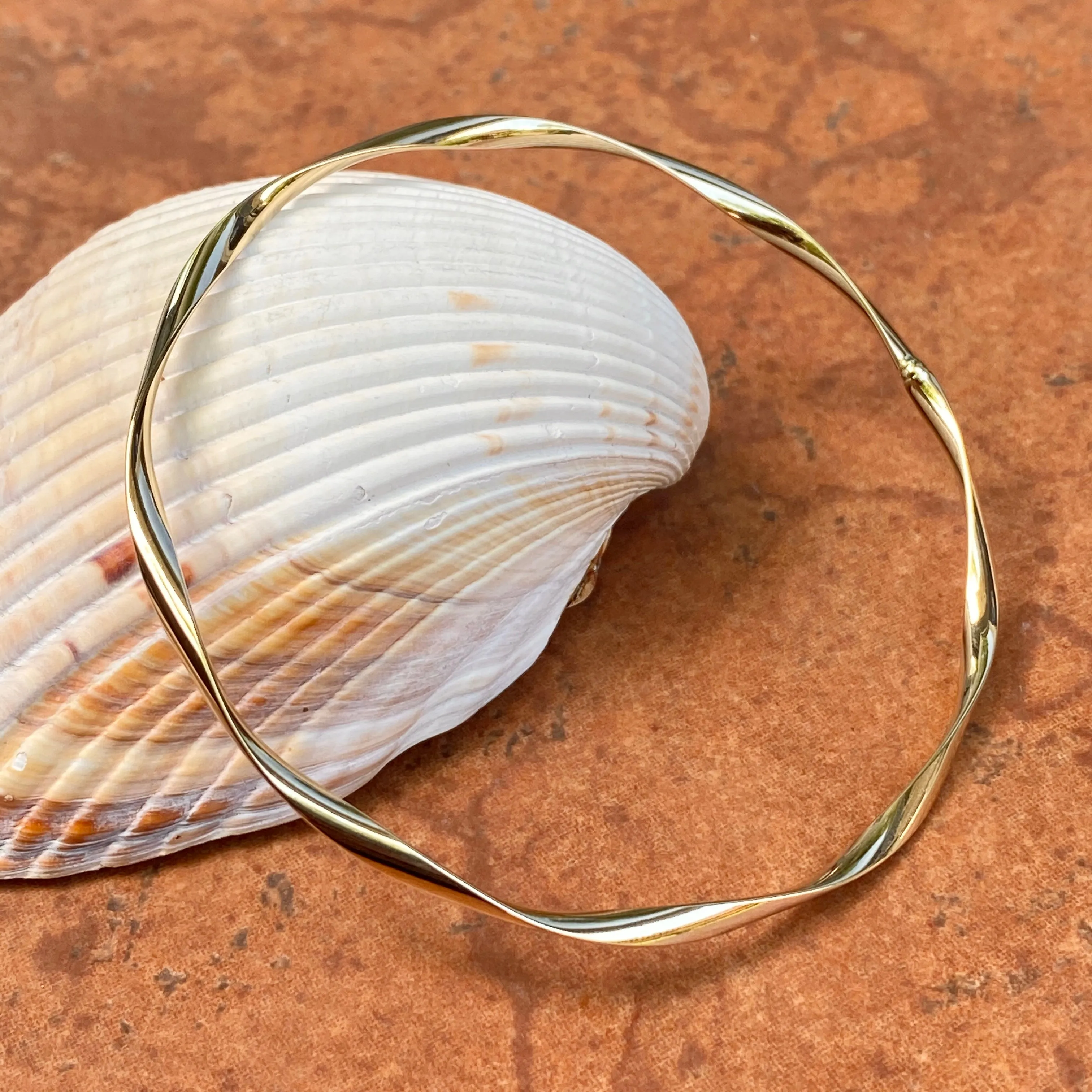 14KT Yellow Gold Twisted Round Slip On Bangle Bracelet