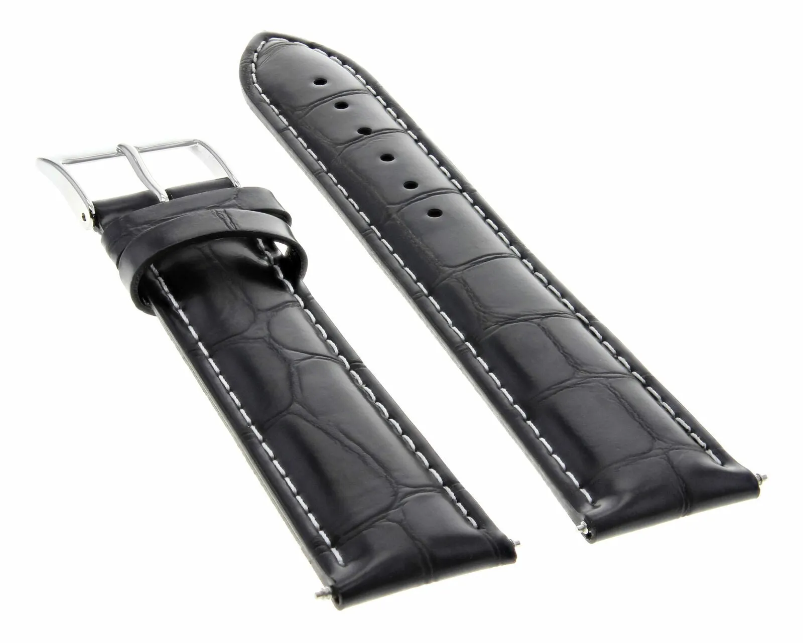 18MM ITALIAN LEATHER WATCH STRAP BAND FOR MOVADO MUSEUM WATCH BLACK WHITE STITCH