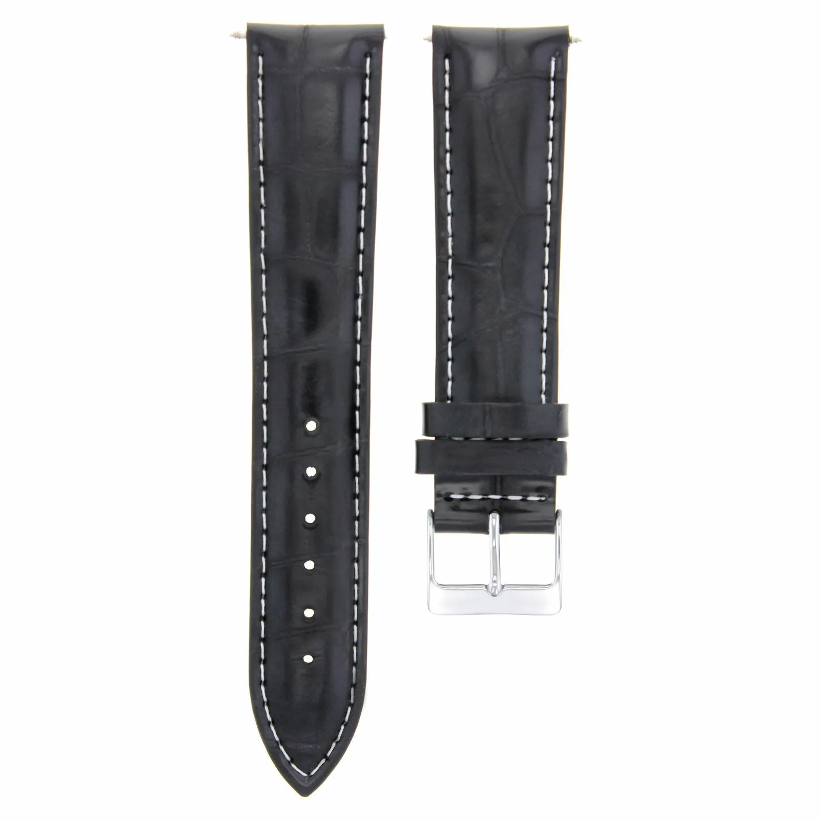 18MM ITALIAN LEATHER WATCH STRAP BAND FOR MOVADO MUSEUM WATCH BLACK WHITE STITCH