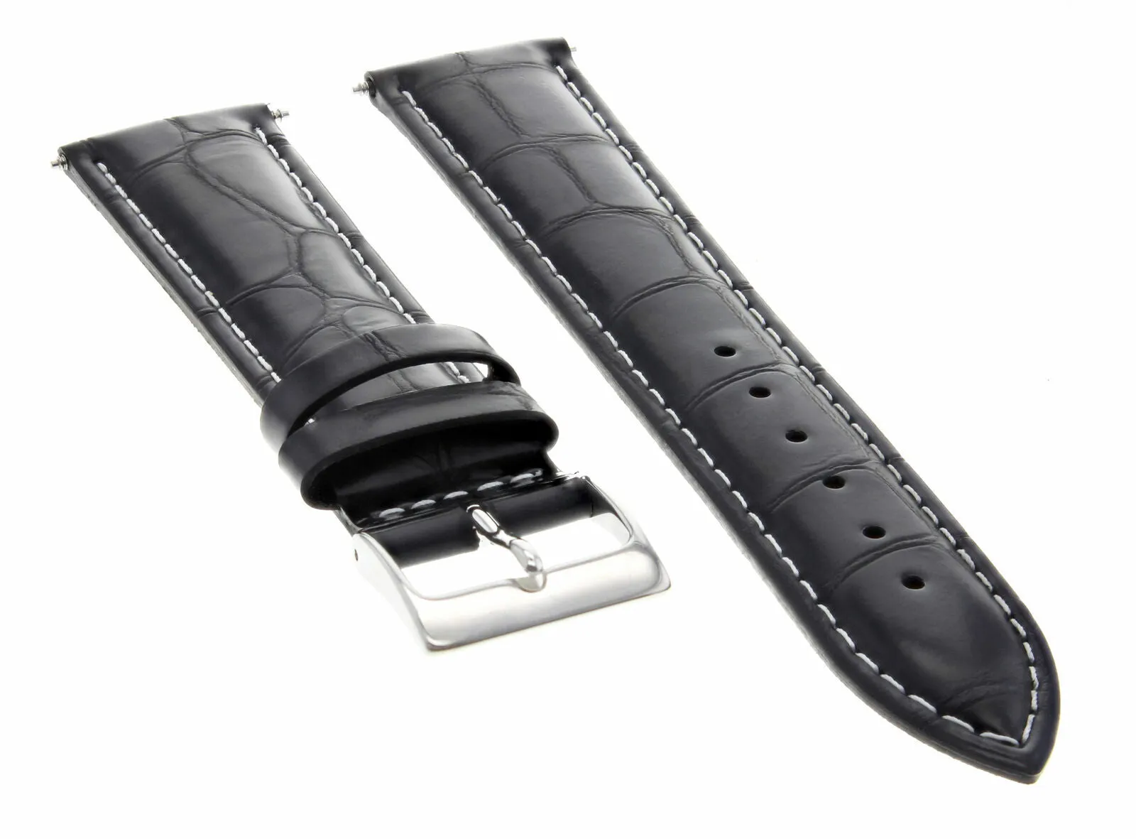 18MM ITALIAN LEATHER WATCH STRAP BAND FOR MOVADO MUSEUM WATCH BLACK WHITE STITCH