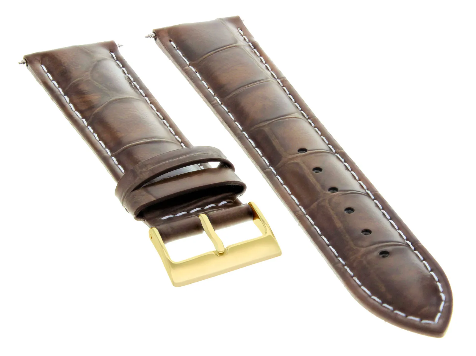 18MM LEATHER WATCH STRAP BAND FOR TUDOR WATCH LIGHT BROWN WHITE STIT GOLD BUCKLE