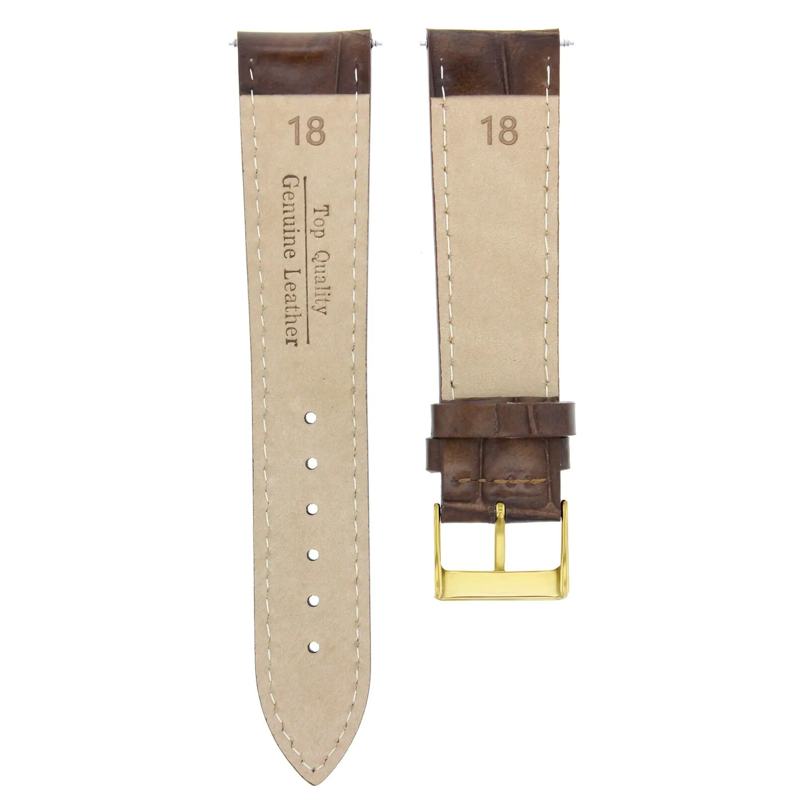 18MM LEATHER WATCH STRAP BAND FOR TUDOR WATCH LIGHT BROWN WHITE STIT GOLD BUCKLE