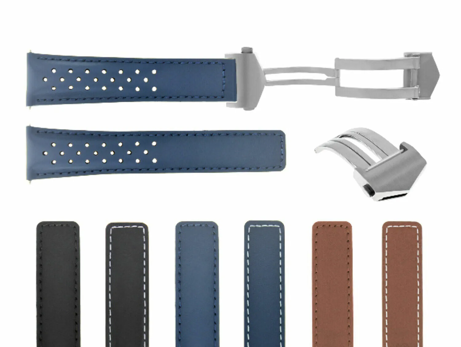 20-22MM LEATHER STRAP BAND FOR TAG HEUER CARRERA CV2010 PERFORAT CLASP FC5037,40