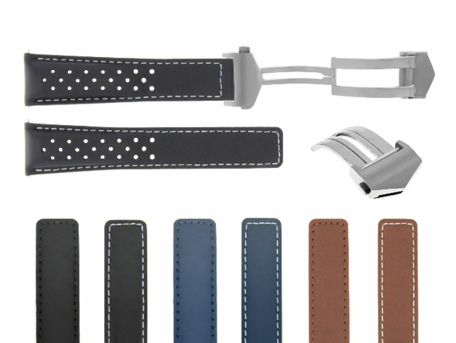 20-22MM LEATHER STRAP BAND FOR TAG HEUER CARRERA CV2010 PERFORAT CLASP FC5037,40