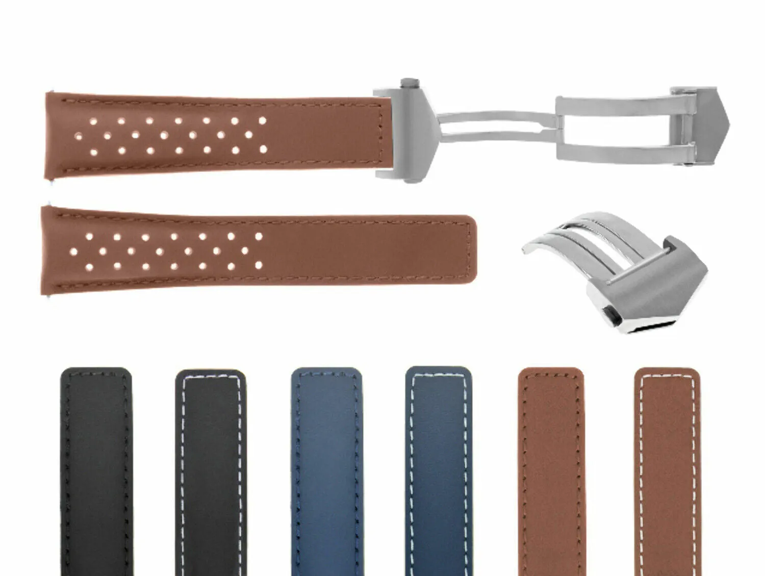 20-22MM LEATHER STRAP BAND FOR TAG HEUER CARRERA CV2010 PERFORAT CLASP FC5037,40