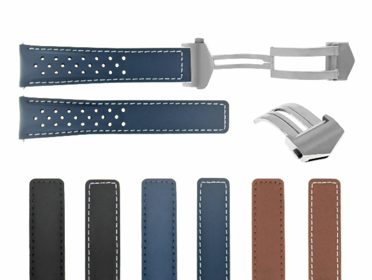 20-22MM LEATHER STRAP BAND FOR TAG HEUER CARRERA CV2010 PERFORAT CLASP FC5037,40