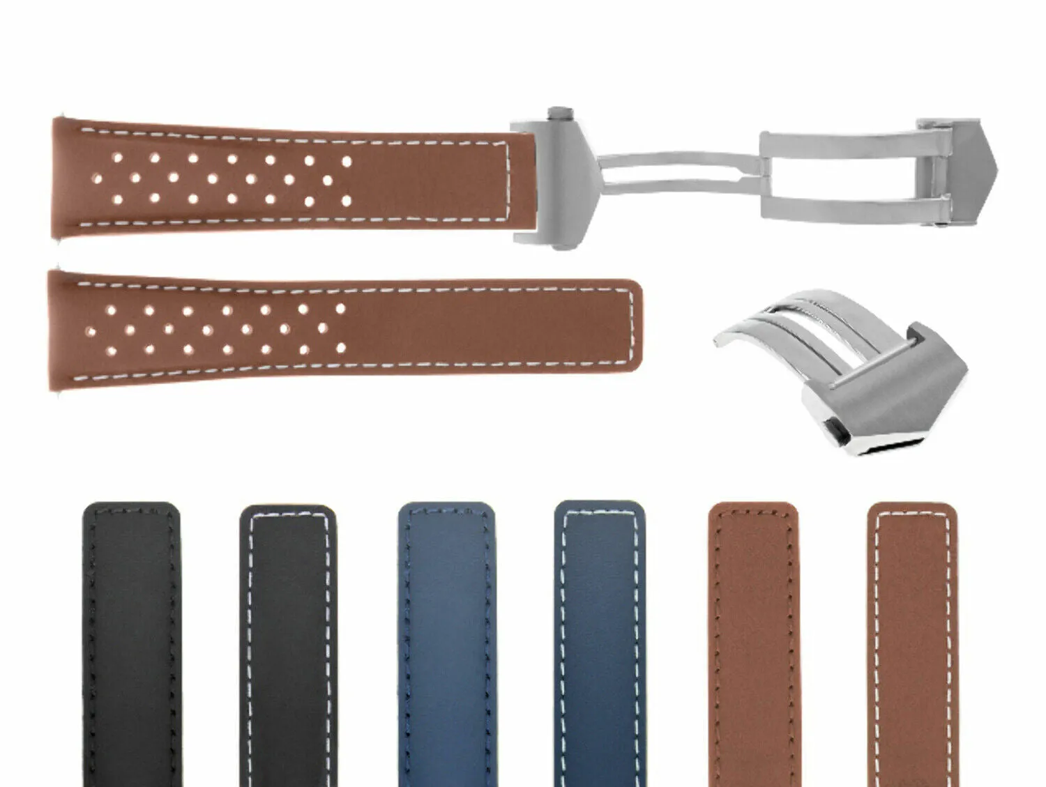 20-22MM LEATHER STRAP BAND FOR TAG HEUER CARRERA CV2010 PERFORAT CLASP FC5037,40