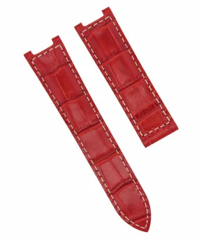 20MM LEATHER STRAP BAND FIT FOR CARTIER PASHA WATCH DEPLOYMENT RED WHITE STITCH