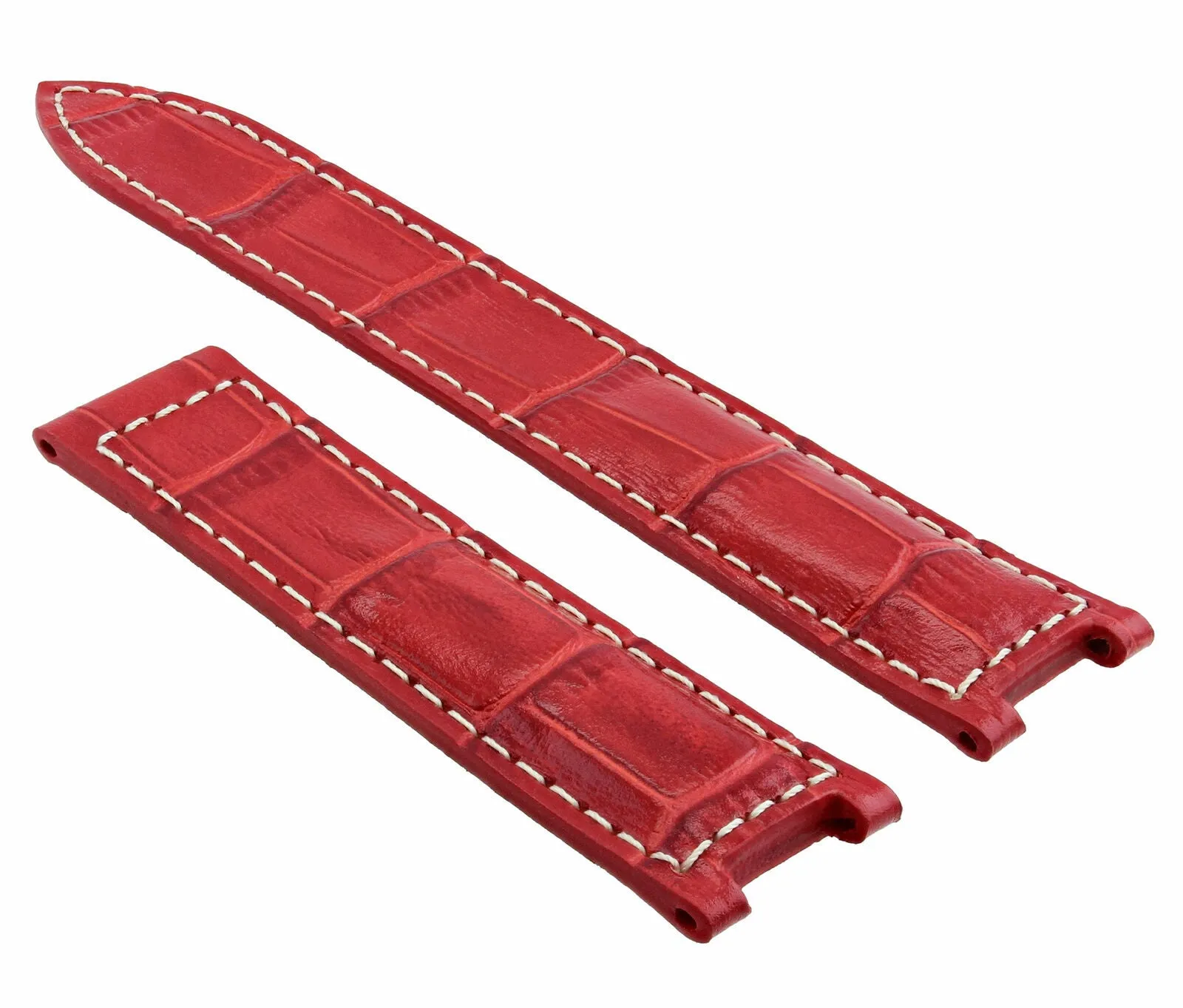 20MM LEATHER STRAP BAND FIT FOR CARTIER PASHA WATCH DEPLOYMENT RED WHITE STITCH