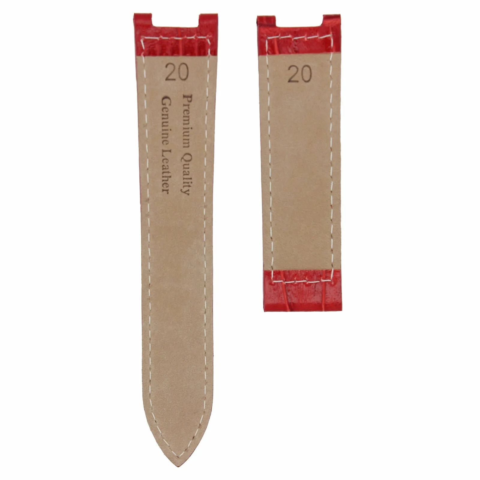 20MM LEATHER STRAP BAND FIT FOR CARTIER PASHA WATCH DEPLOYMENT RED WHITE STITCH