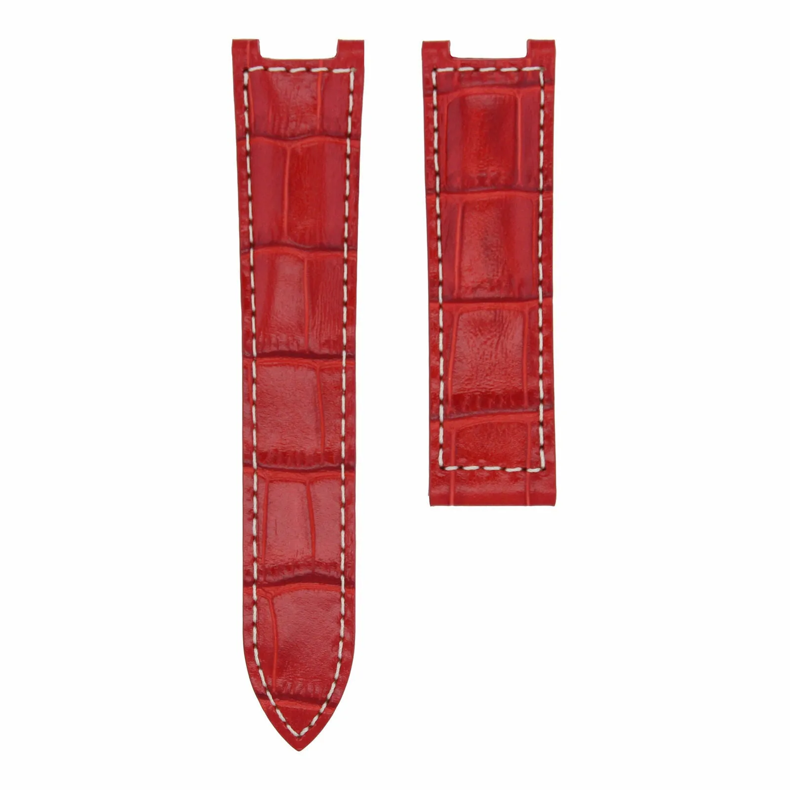 20MM LEATHER STRAP BAND FIT FOR CARTIER PASHA WATCH DEPLOYMENT RED WHITE STITCH