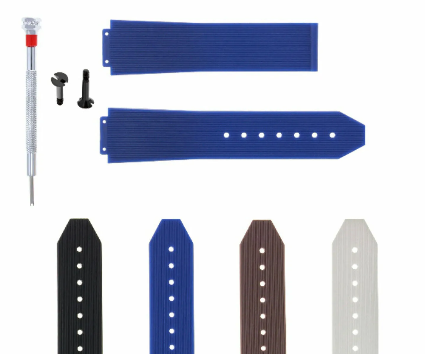 21-24-25MM RUBBER SILICONE WATCH BAND STRAP FOR H HUBLOT  2 BK SCREW SCREWDRIVER