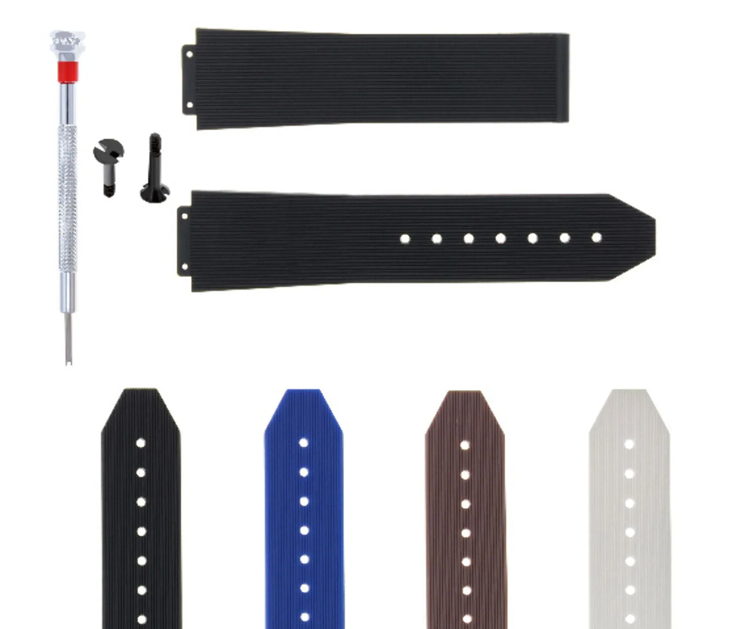 21-24-25MM RUBBER SILICONE WATCH BAND STRAP FOR H HUBLOT  2 BK SCREW SCREWDRIVER
