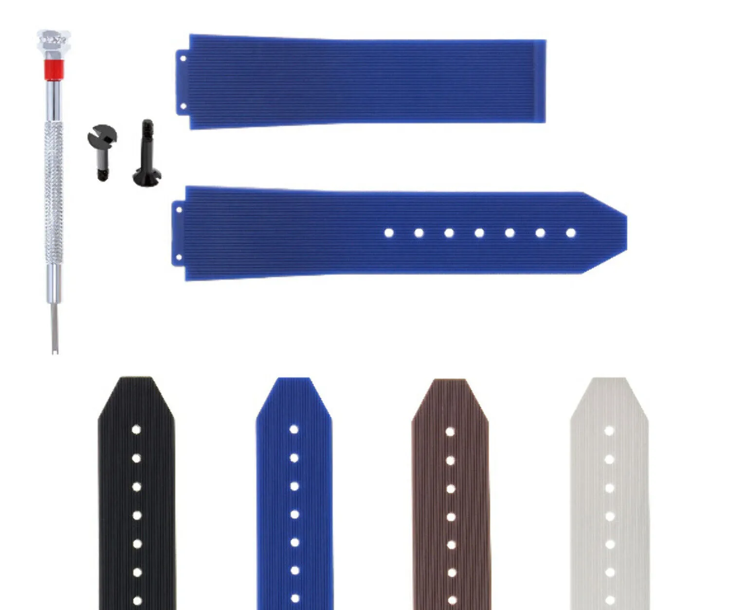 21-24-25MM RUBBER SILICONE WATCH BAND STRAP FOR H HUBLOT  2 BK SCREW SCREWDRIVER