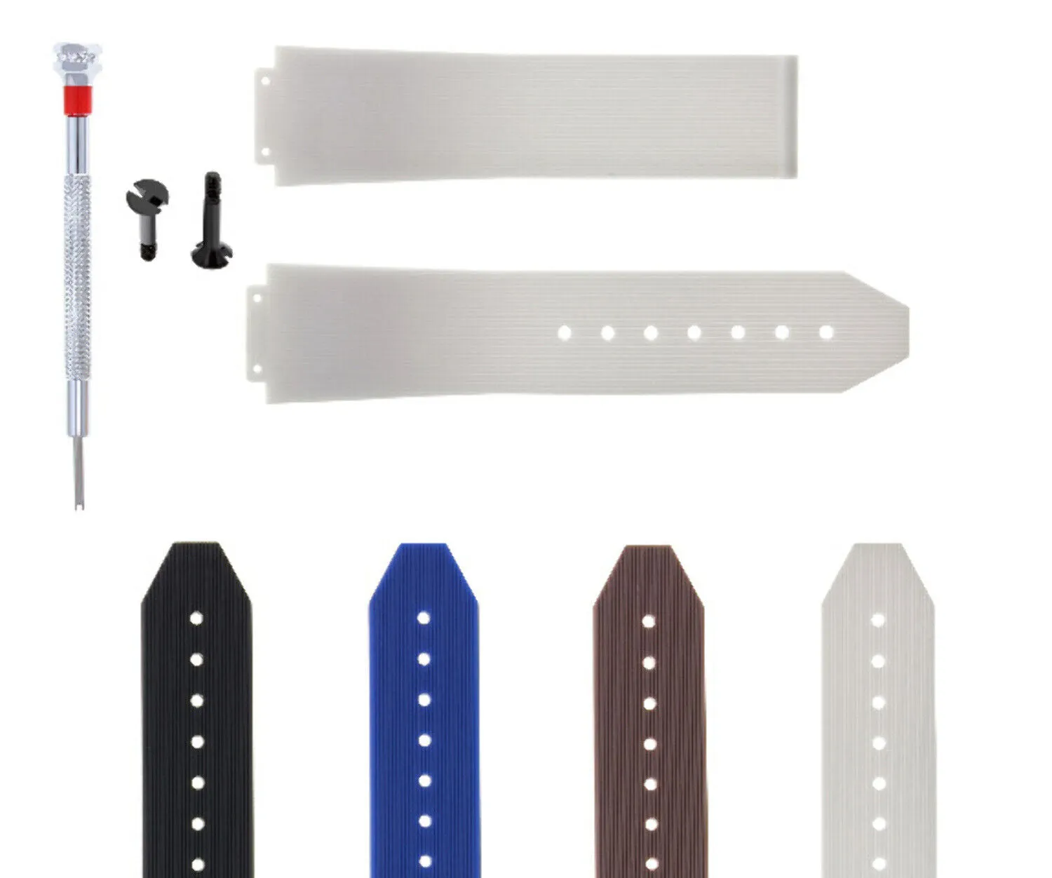 21-24-25MM RUBBER SILICONE WATCH BAND STRAP FOR H HUBLOT  2 BK SCREW SCREWDRIVER
