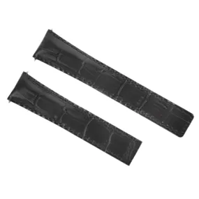 22MM LEATHER STRAP BAND DEPLOY CLASP FOR TAG HEUER CARRERA CALIBRE 1887 BLACK