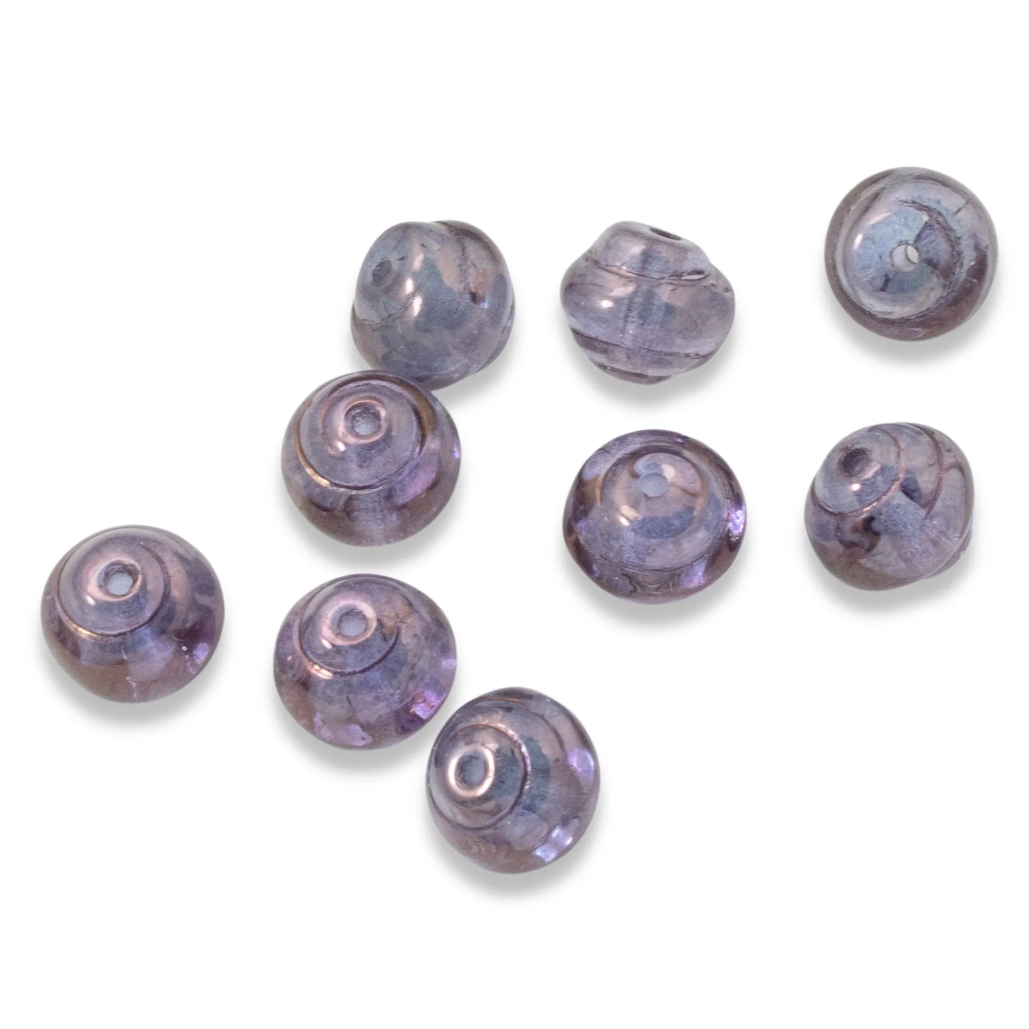25 Luminescent Amethyst Blue Czech Glass Snail Beads - 8mm Baroque Iridescent
