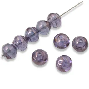 25 Luminescent Amethyst Blue Czech Glass Snail Beads - 8mm Baroque Iridescent