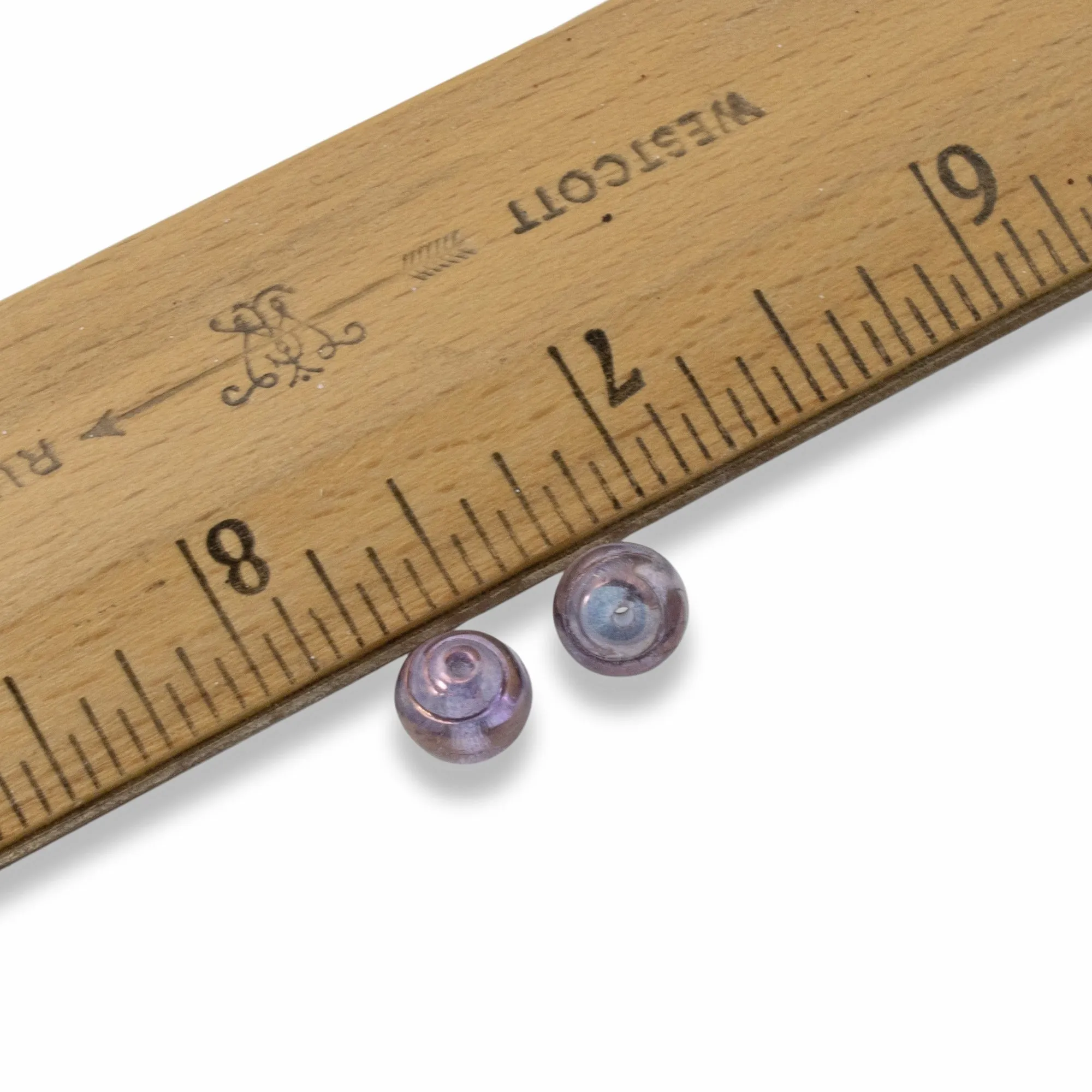 25 Luminescent Amethyst Blue Czech Glass Snail Beads - 8mm Baroque Iridescent