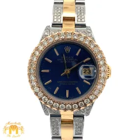 26mm Ladies`Rolex Watch with Two-Tone Oyster Diamond Bracelet (diamond bezel, royal blue dial)