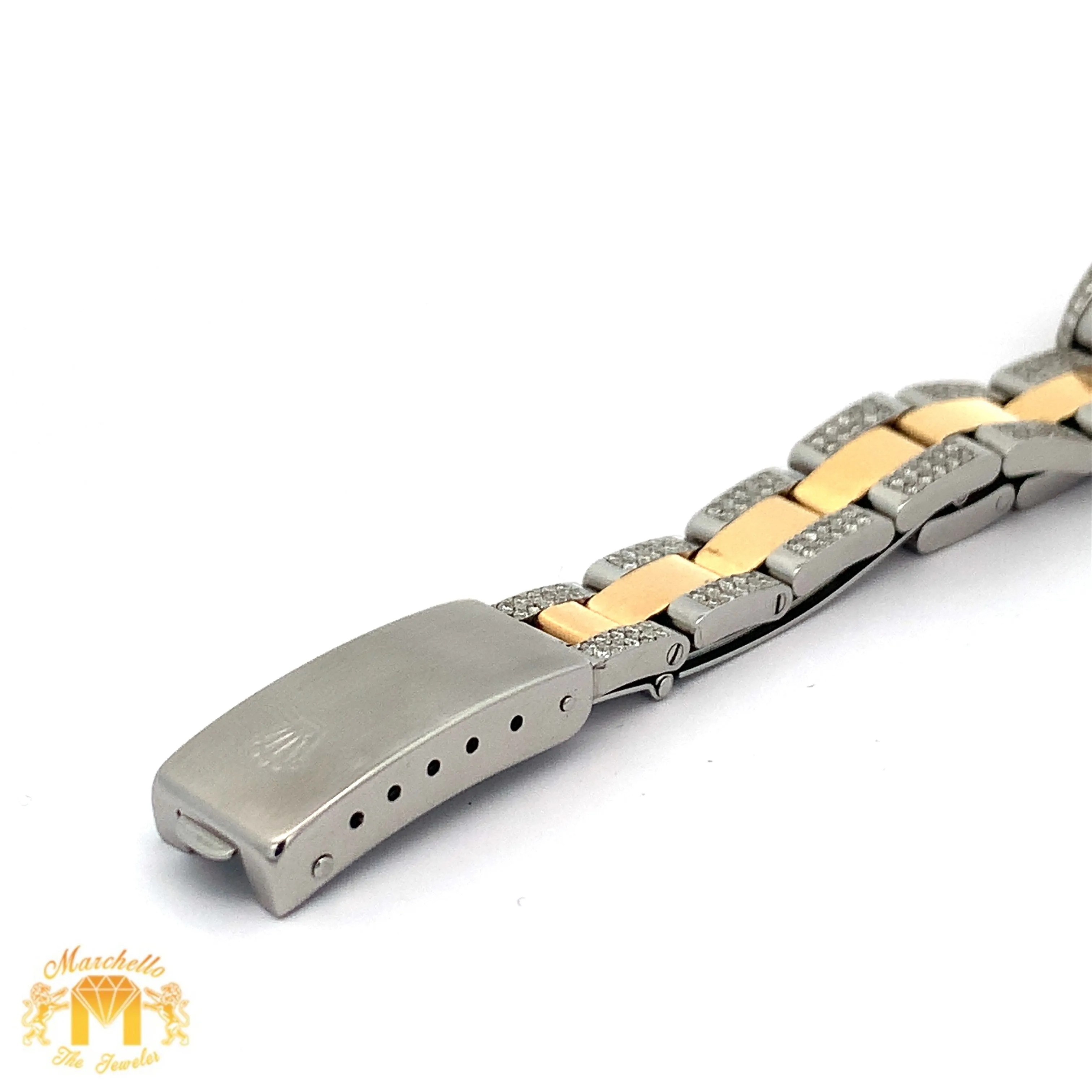 26mm Ladies`Rolex Watch with Two-Tone Oyster Diamond Bracelet (diamond bezel, royal blue dial)