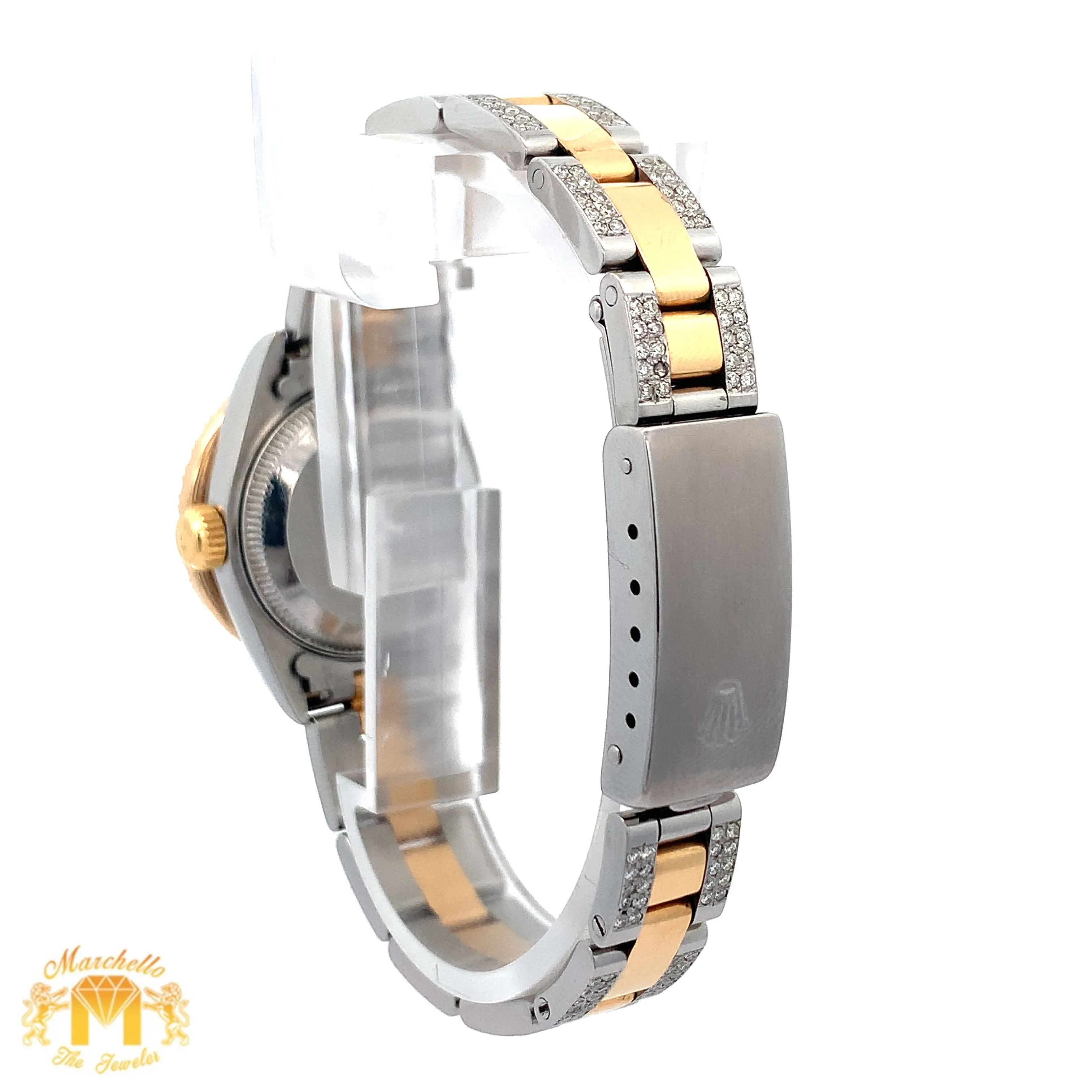 26mm Ladies`Rolex Watch with Two-Tone Oyster Diamond Bracelet (diamond bezel, royal blue dial)