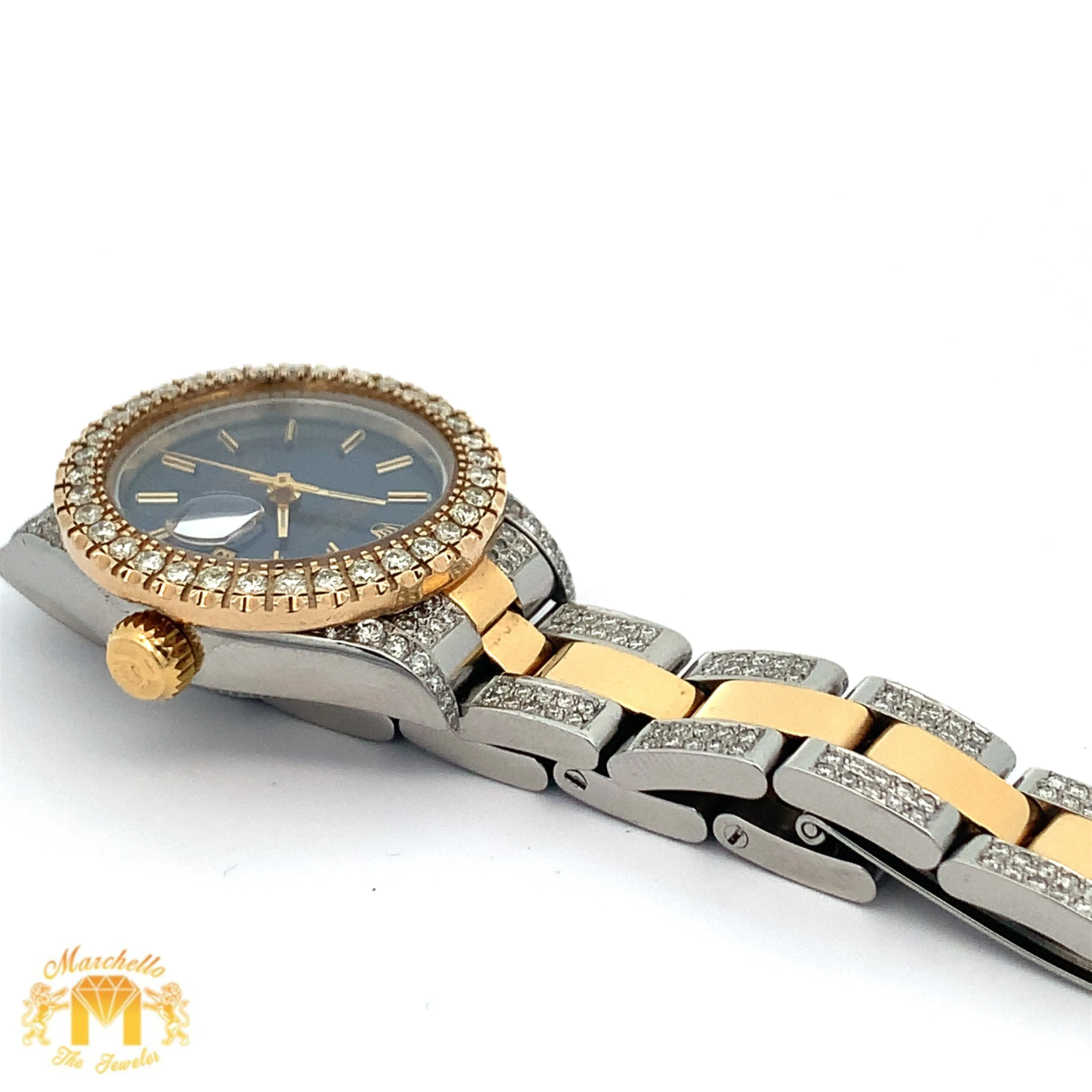 26mm Ladies`Rolex Watch with Two-Tone Oyster Diamond Bracelet (diamond bezel, royal blue dial)