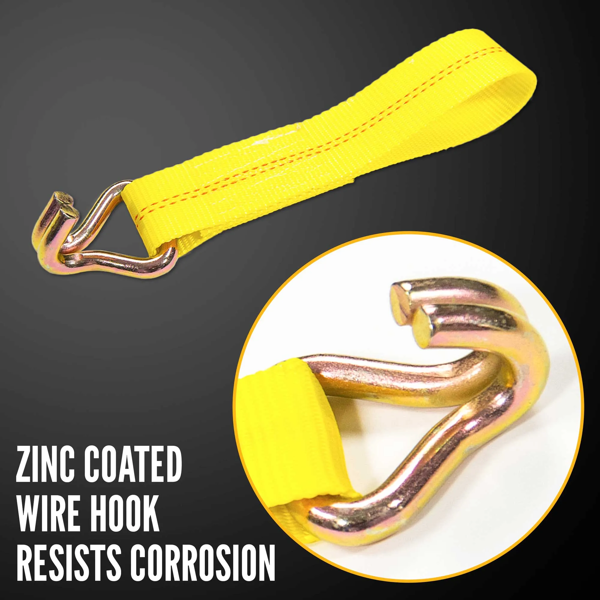 2" x 11" Replacement Ratchet Strap Fixed End - Wire Hook / Bolt Loop | No Ratchet