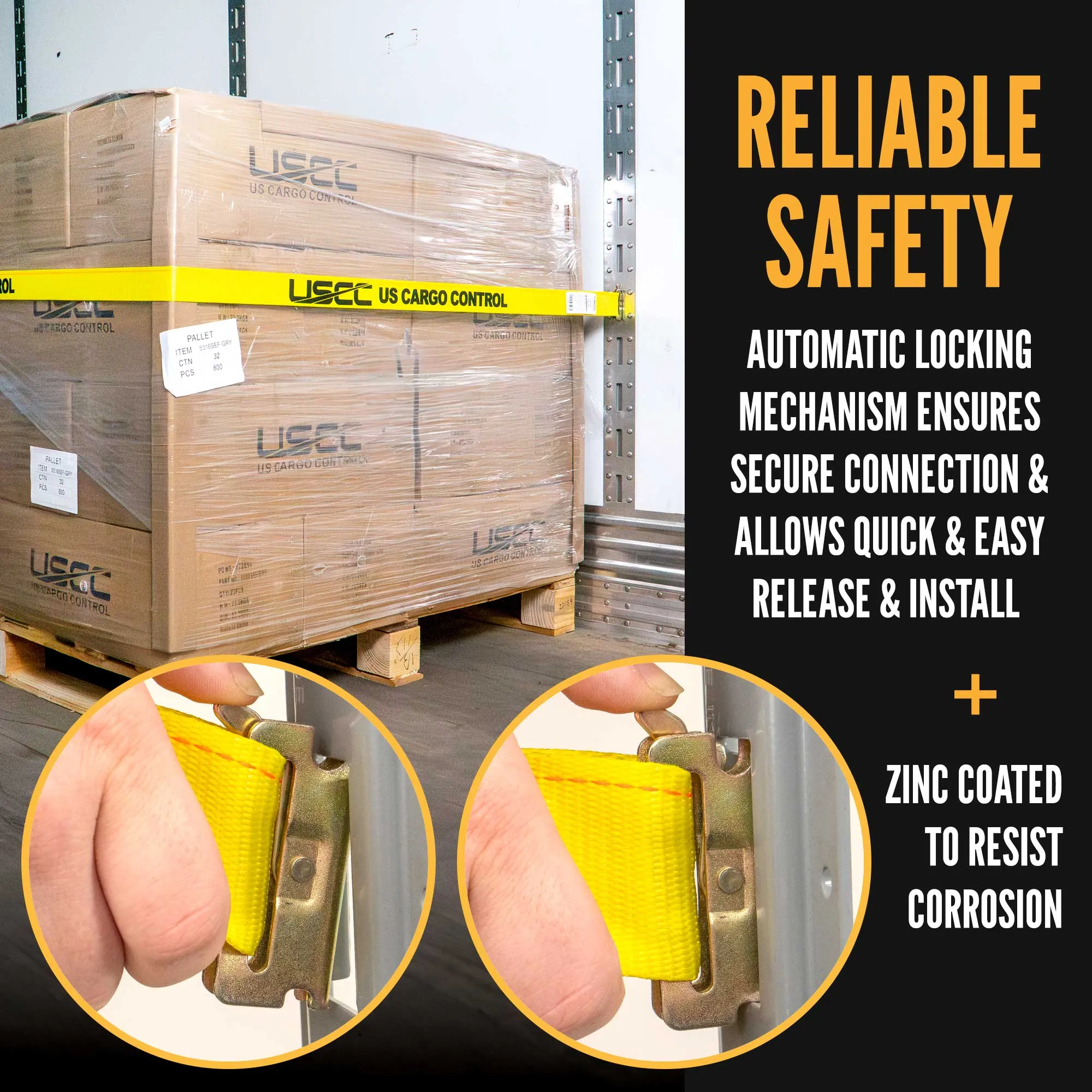 2" x 12' Yellow E-Track Cam Buckle Strap | Double-Fitted End