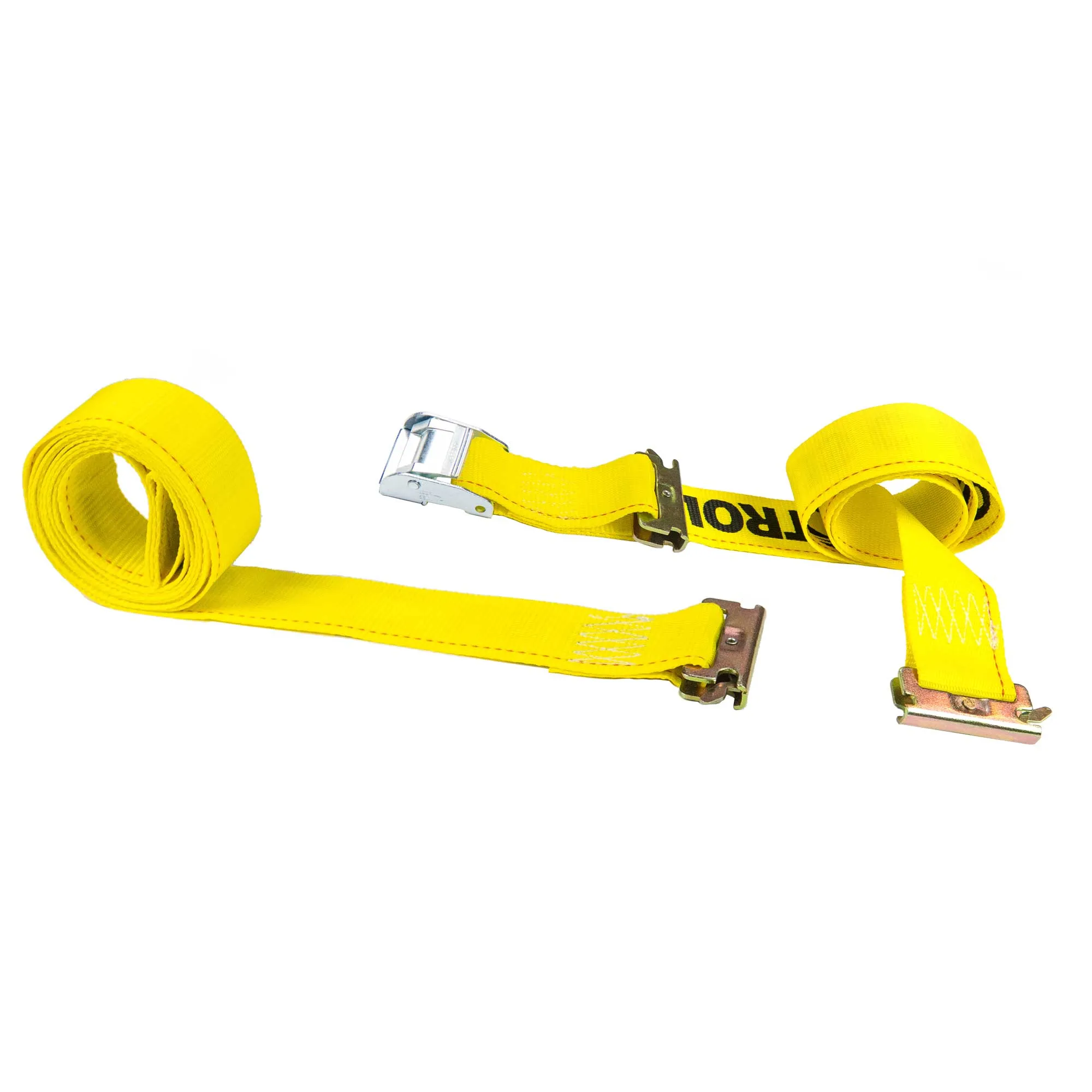 2" x 12' Yellow E-Track Cam Buckle Strap | Double-Fitted End