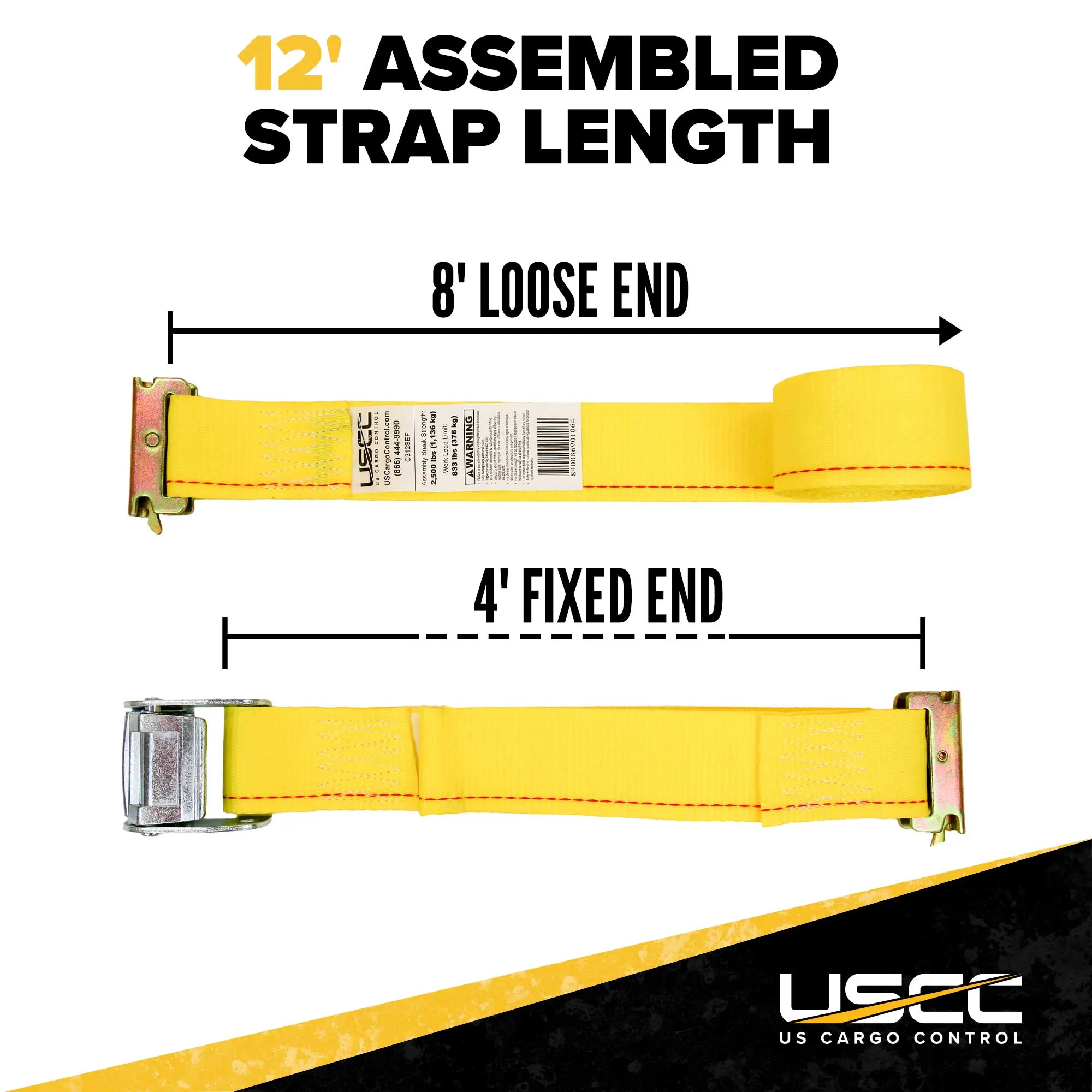 2" x 12' Yellow E-Track Cam Buckle Strap