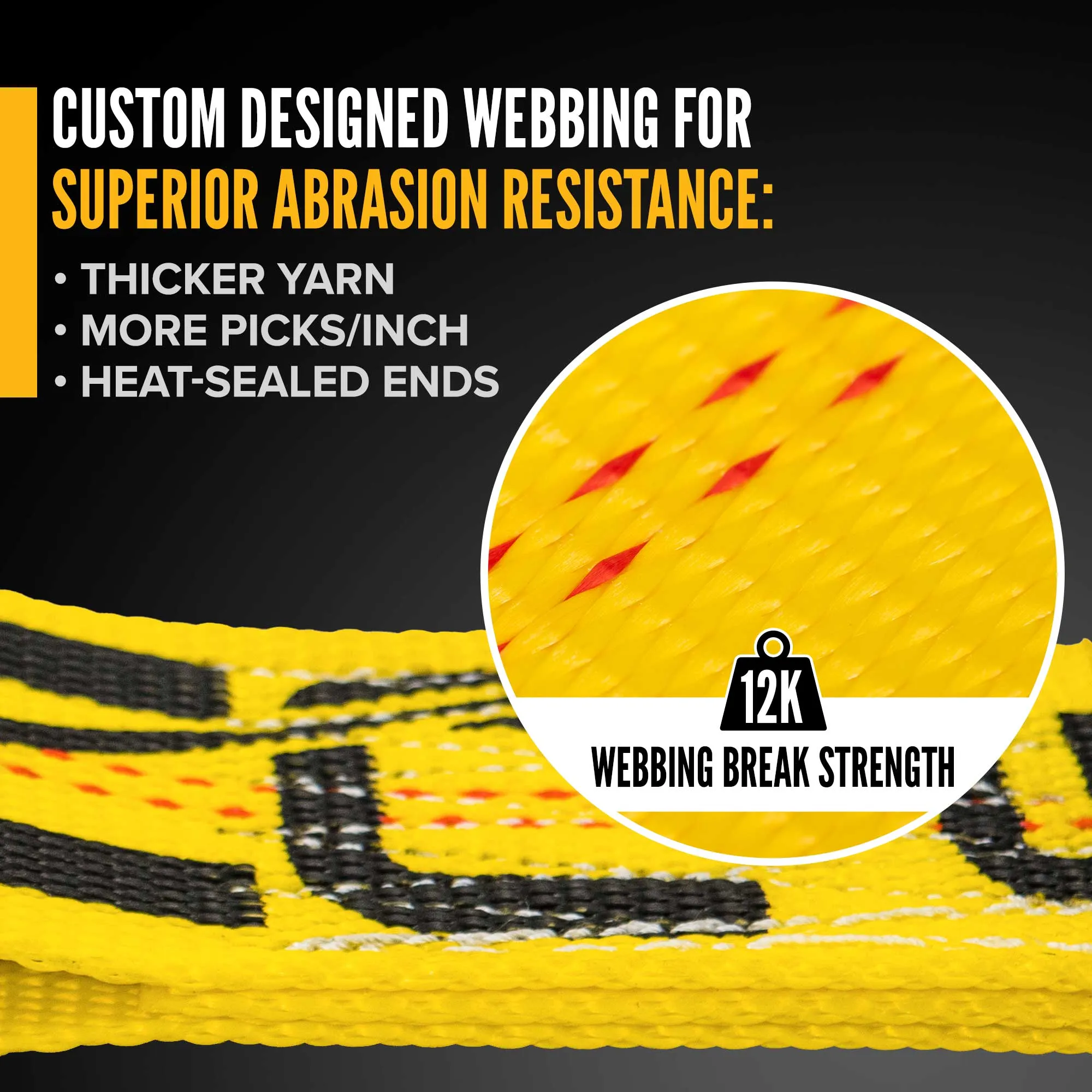 2" x 6' Replacement Tow Strap with RTJ Cluster Hooks | Yellow