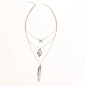 3 Layer Leaf Long Chain Pendant Necklaces for Women