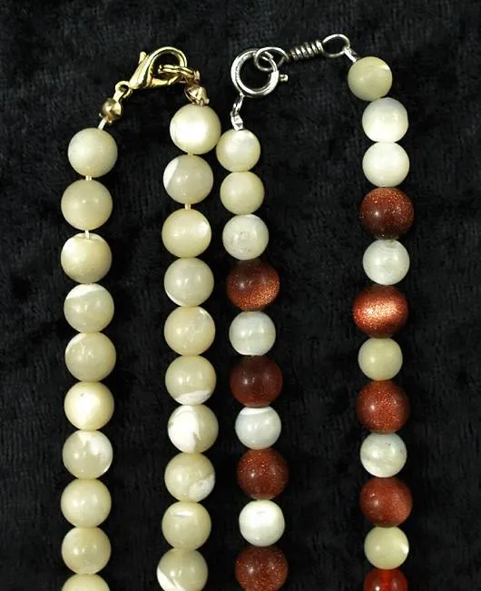 4 MOP Beaded and Genuine Carnelian Necklaces w/Bone Sterling and Gold Clasps