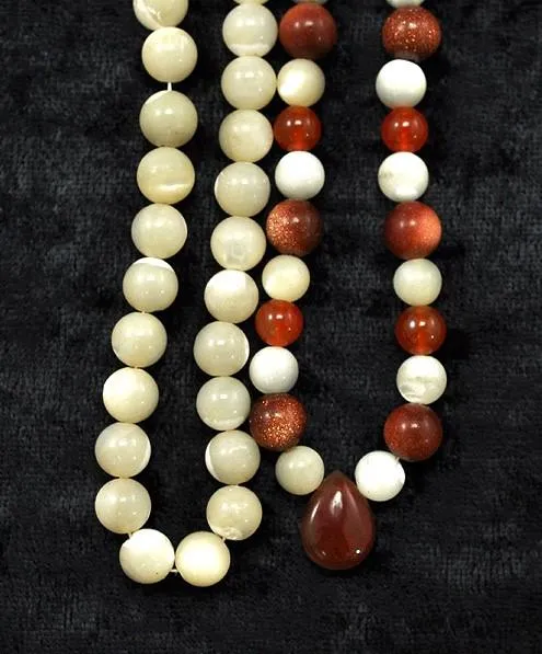 4 MOP Beaded and Genuine Carnelian Necklaces w/Bone Sterling and Gold Clasps