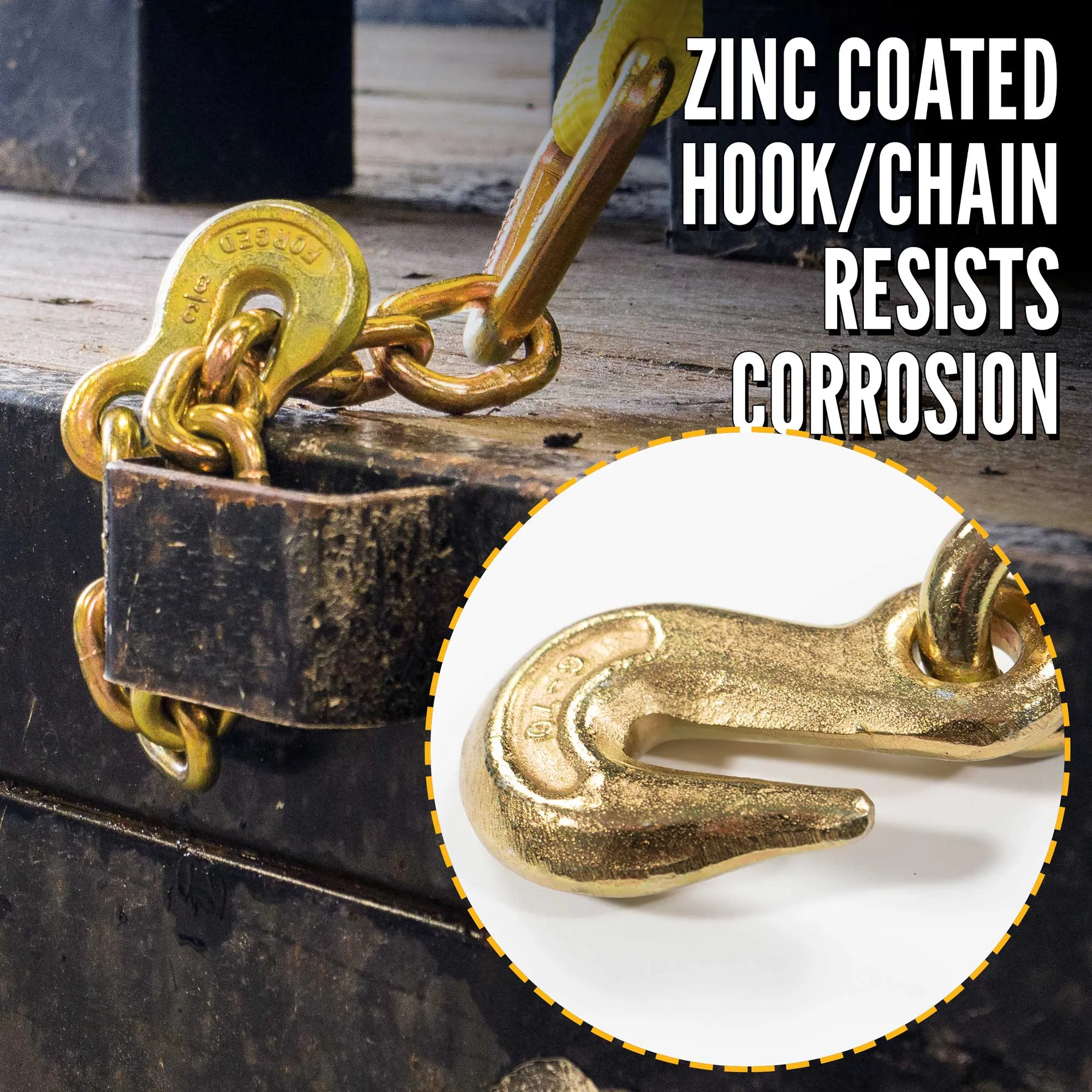 4" x 11" Replacement Ratchet Strap Fixed End - Ratchet / Chain Extension | Yellow