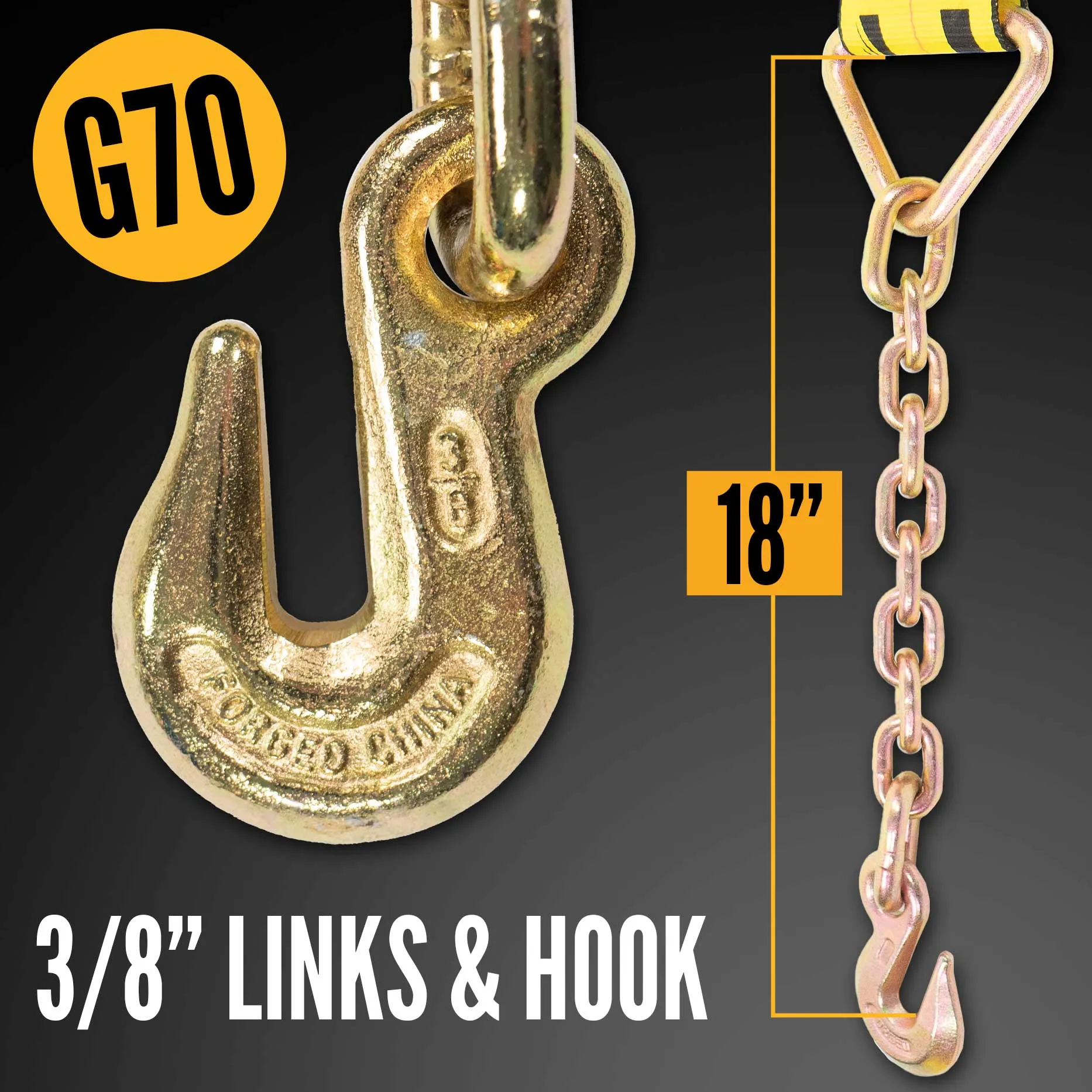 4" x 11" Replacement Ratchet Strap Fixed End - Ratchet / Chain Extension | Yellow