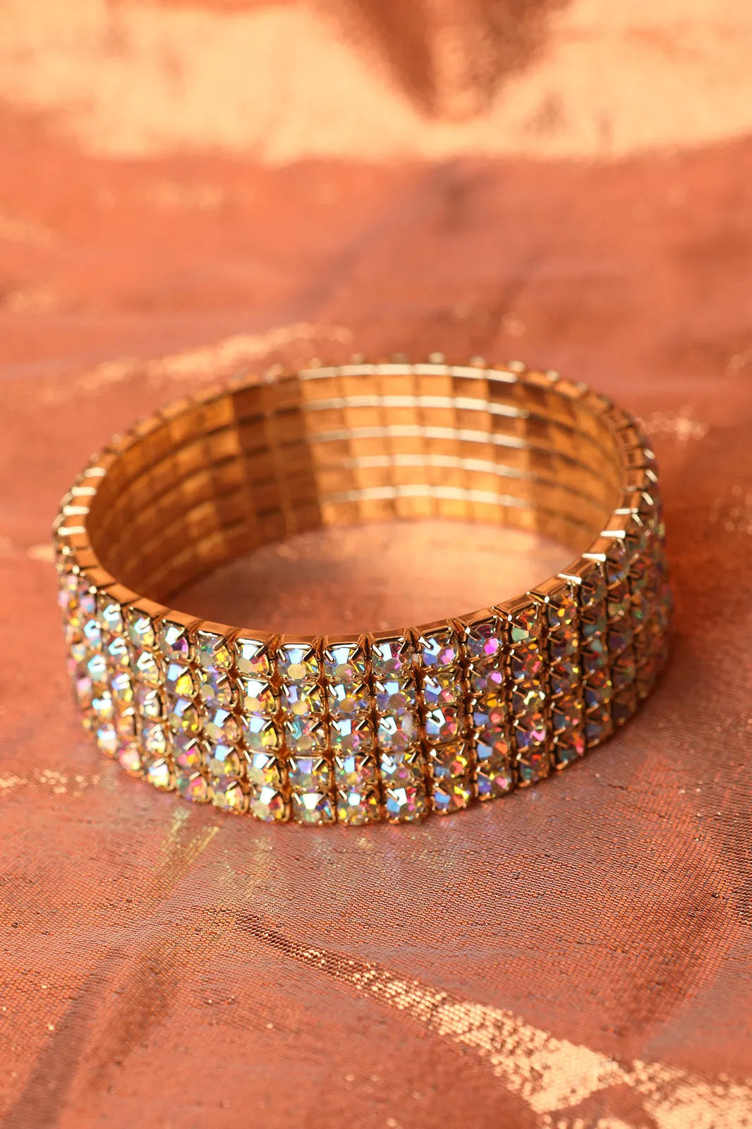 5-Row Iridescent Rhinestone Bracelet