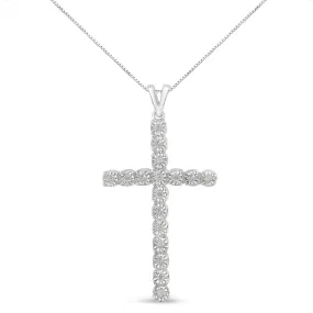 .925 Sterling Silver 1/4 Cttw Diamond Miracle Set Cross Unisex Pendant Necklace 18" (I-J Color, I3 Clarity) by Haus of Brilliance