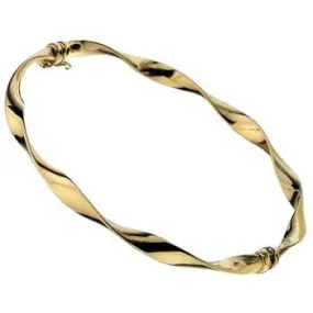 9K Yellow Gold Hollow Wave Ladies Hinged Bangle