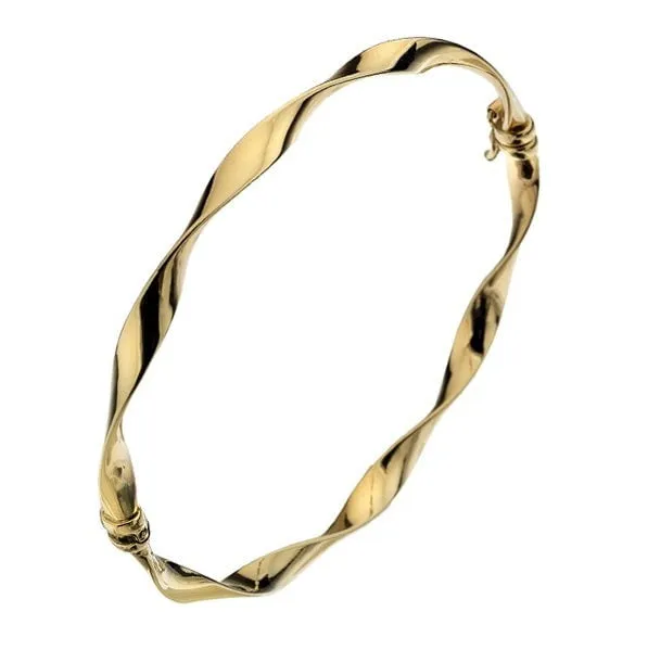 9K Yellow Gold Hollow Wave Ladies Hinged Bangle