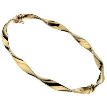 9K Yellow Gold Hollow Wave Ladies Hinged Bangle