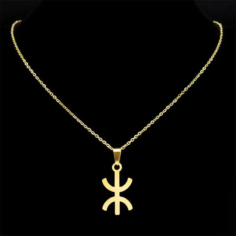 Africa Berbers Symbol Pendant Necklace Stainless Steel Gold Color Amazigh ⵣ Letter Ethnic Amulet Style Chain
