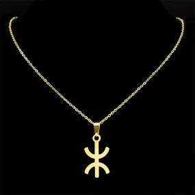 Africa Berbers Symbol Pendant Necklace Stainless Steel Gold Color Amazigh ⵣ Letter Ethnic Amulet Style Chain