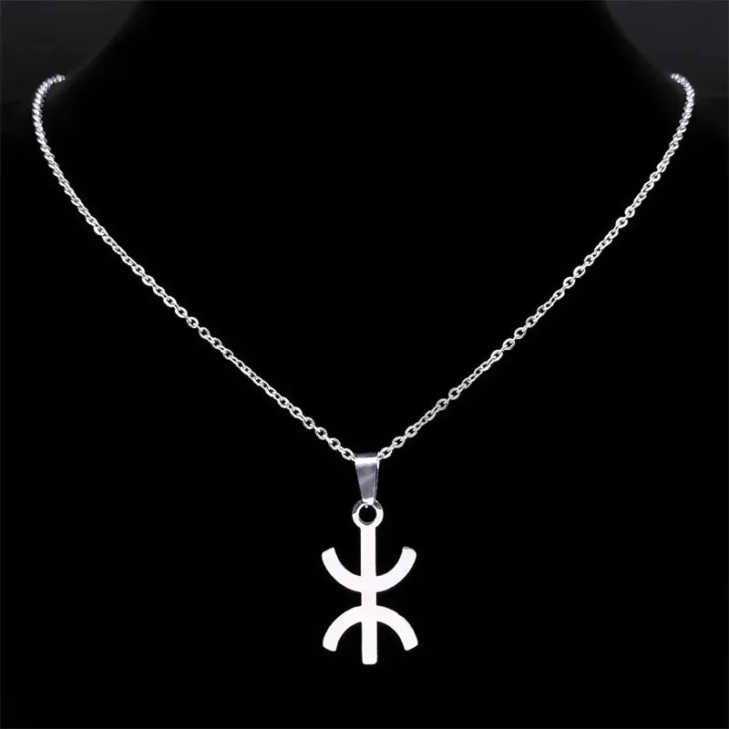 Africa Berbers Symbol Pendant Necklace Stainless Steel Gold Color Amazigh ⵣ Letter Ethnic Amulet Style Chain