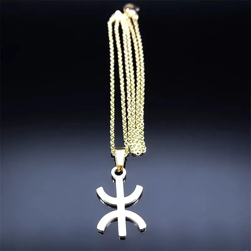 Africa Berbers Symbol Pendant Necklace Stainless Steel Gold Color Amazigh ⵣ Letter Ethnic Amulet Style Chain