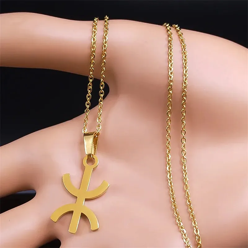 Africa Berbers Symbol Pendant Necklace Stainless Steel Gold Color Amazigh ⵣ Letter Ethnic Amulet Style Chain