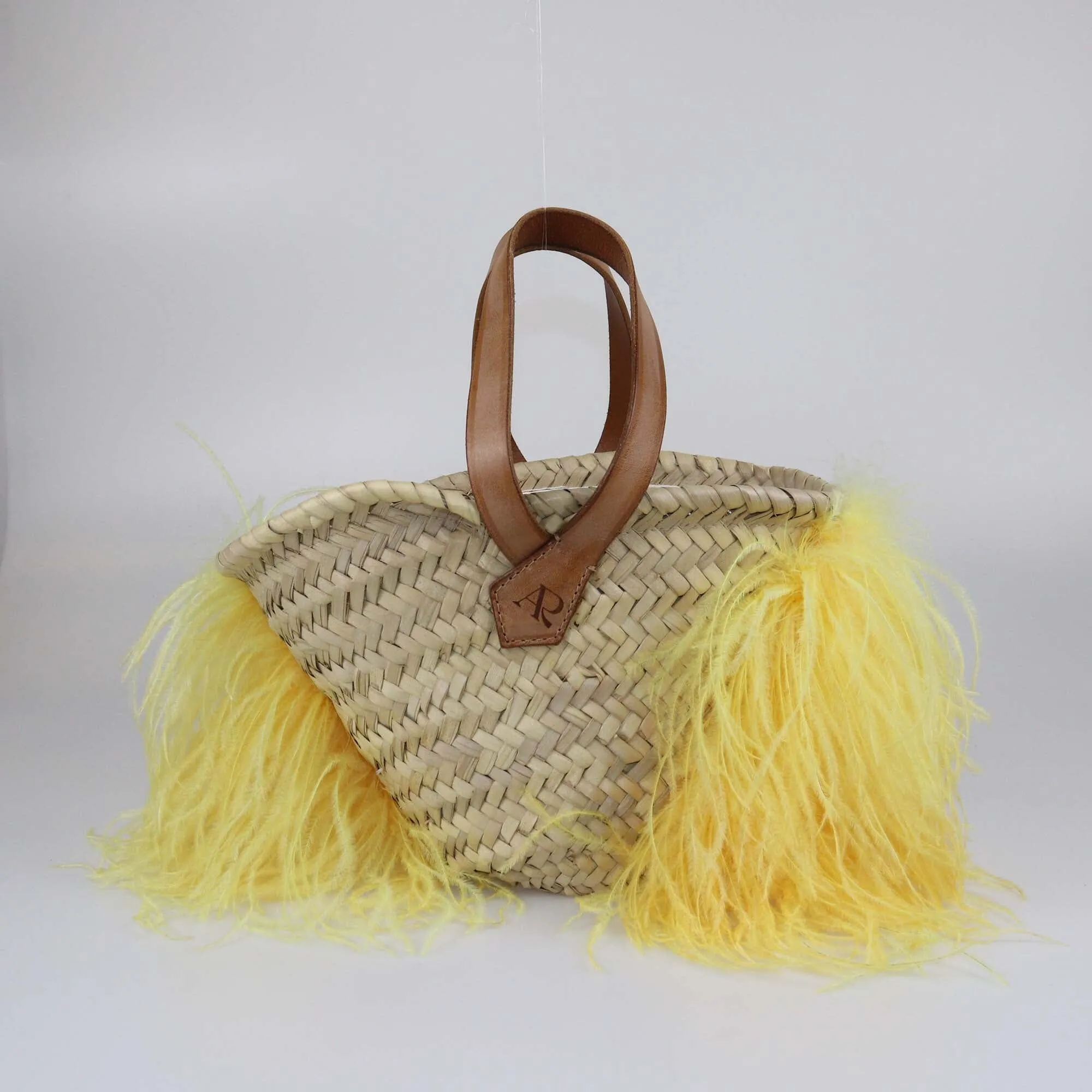 Antonella Rizza Neutrals Feather Trim Basket Bag