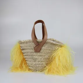 Antonella Rizza Neutrals Feather Trim Basket Bag