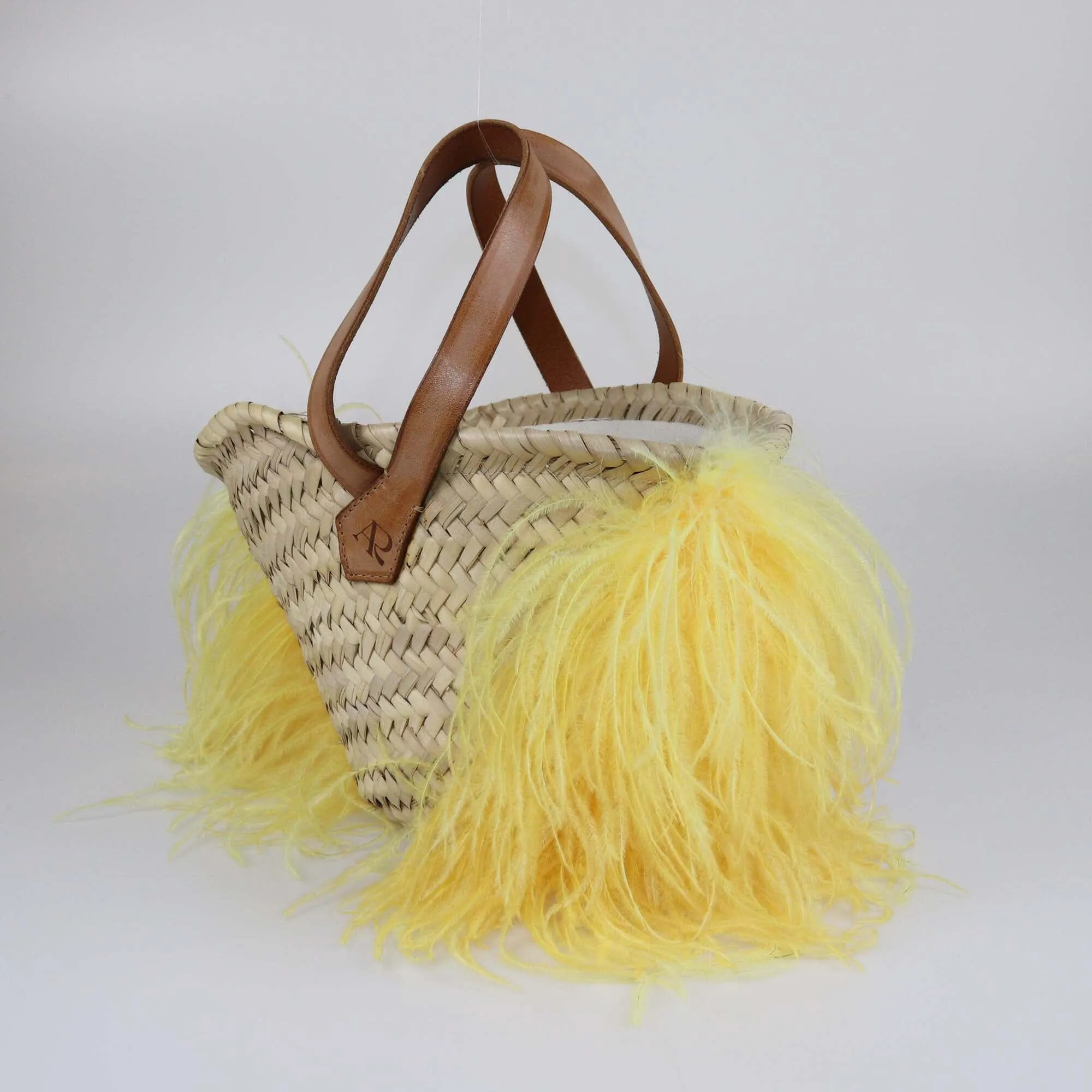 Antonella Rizza Neutrals Feather Trim Basket Bag